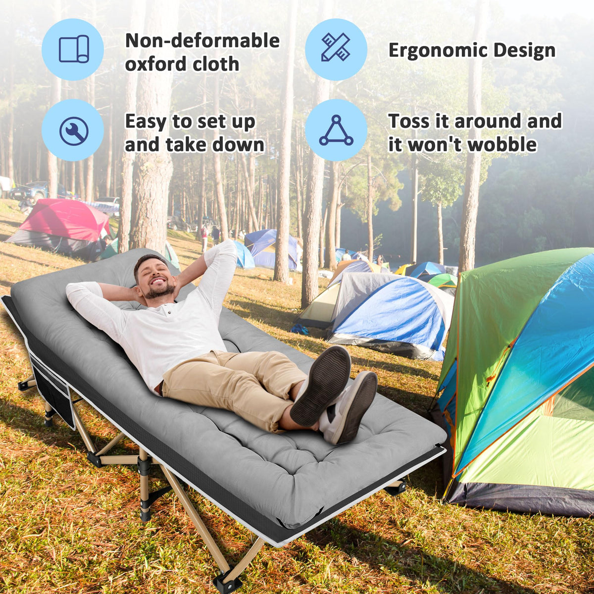 Folding Camping Cot with Mattress and Carry Bag G488782